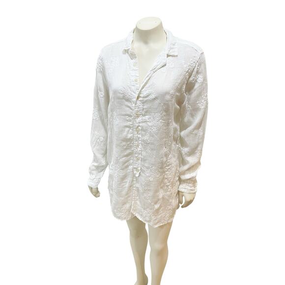 CP Shades Floral Embroidered White Linen Tunic Top Tunics Pockets XS - Picture 3 of 11